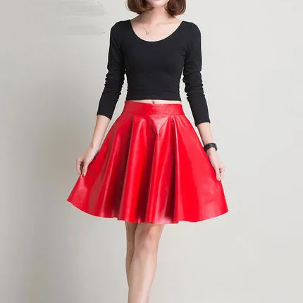 Free Shipping Women Genuine Sheep Leather Skirt Quality Umbrella Skirt One Piece Promotion