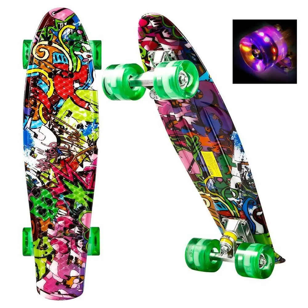 

Ancheer 22" Cruiser Style Skateboard Four PU Wheels Longboard Scooter Outdoors Plastic Deck Skate Board with LED Light Wheels