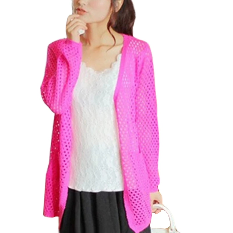 

Spring Summer Sweater Long New Large Size Candy Colored Openwork Knit Cardigan Women Shirt air-conditioned Thin Vestidos LXJ237