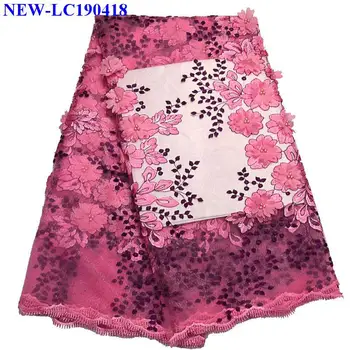 

Pink color Mesh lace fabric Guipure lace High quality Embroidered beads African Tulle lace fabricFor Nigerian Party dress JY014