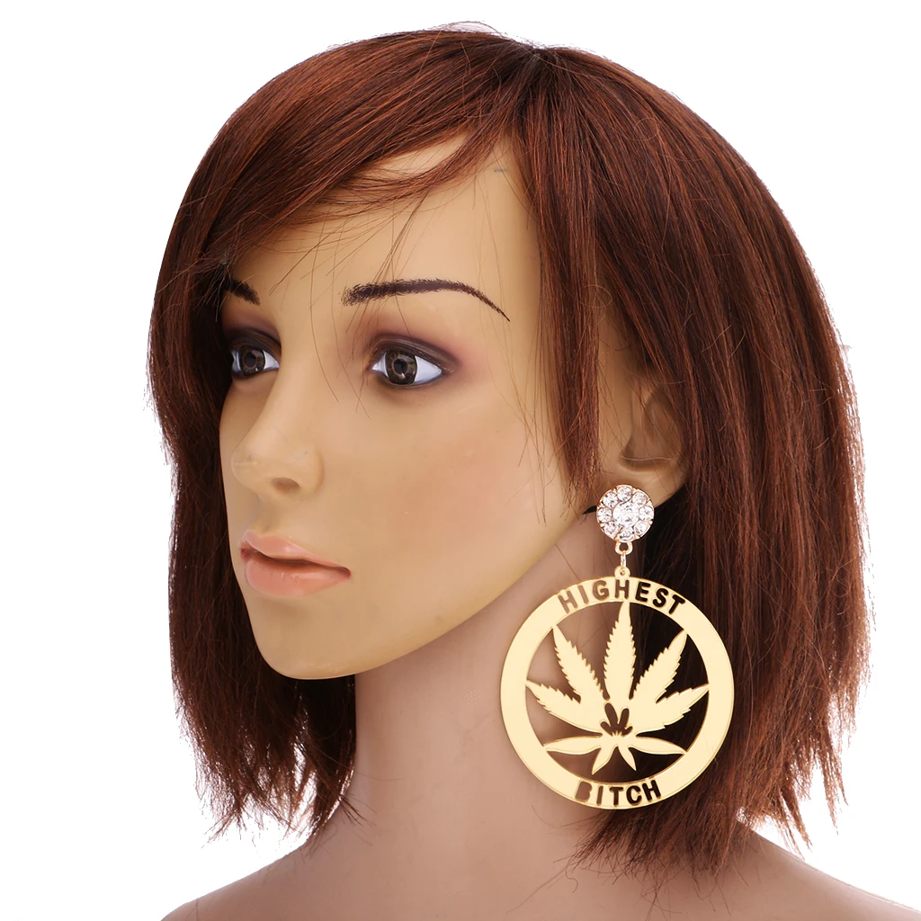 

Punk Large Round Marijuana Earrings Acrylic Ear Studs Women Fashion Jewelry