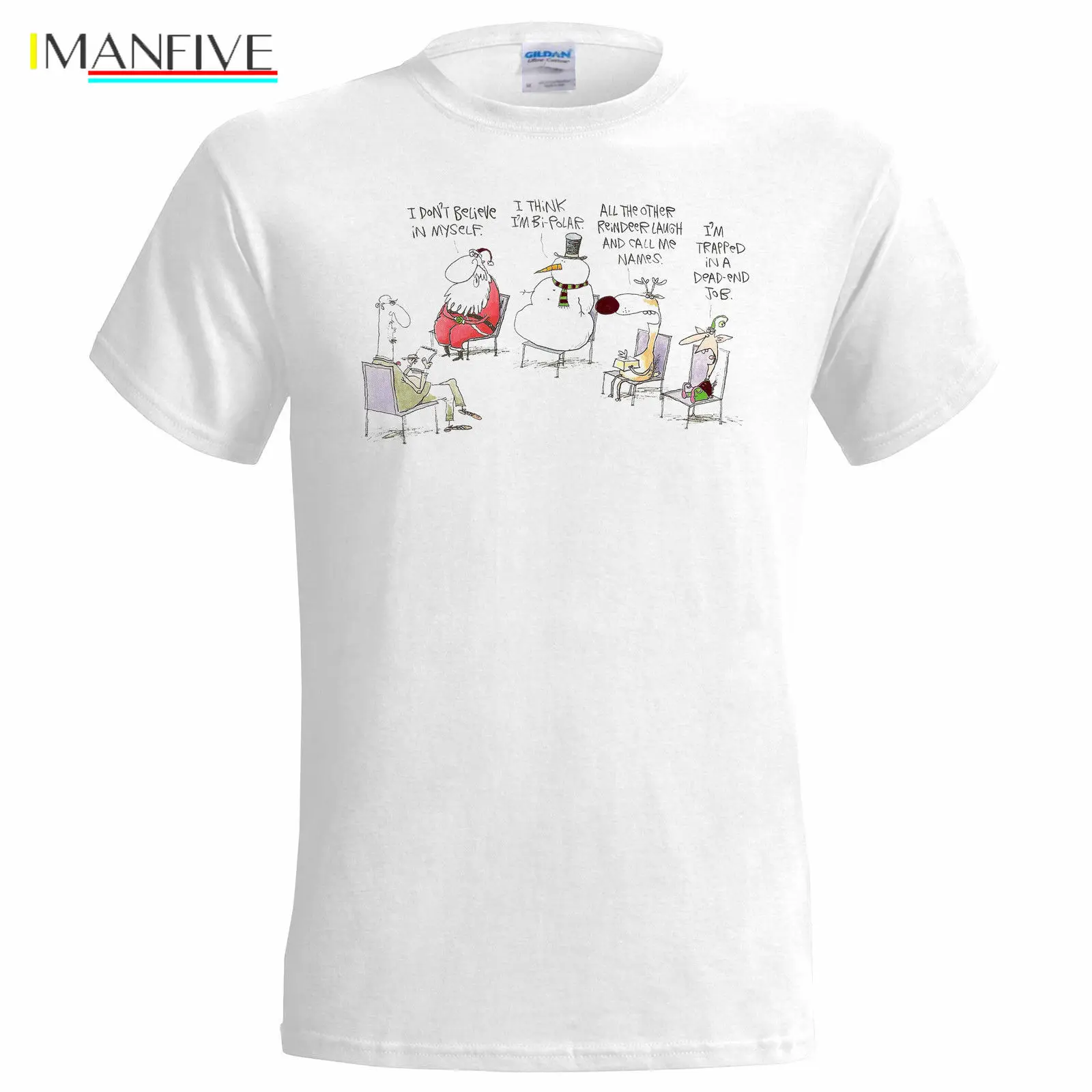 

Xmas Psychiatry Christmas Design Mens T Shirt Reindeer Snowman Elf Santa 100% Cotton Short Sleeve O-Neck Tops Tee Shirts