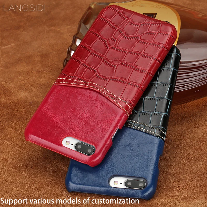 

Phone Case For Xiaomi Mi 8 A1 A2 Lite Redmi Note 5 Plus 4X 6 Pro Card Slots Crocodile grain Stitching oil wax leather Back Cover