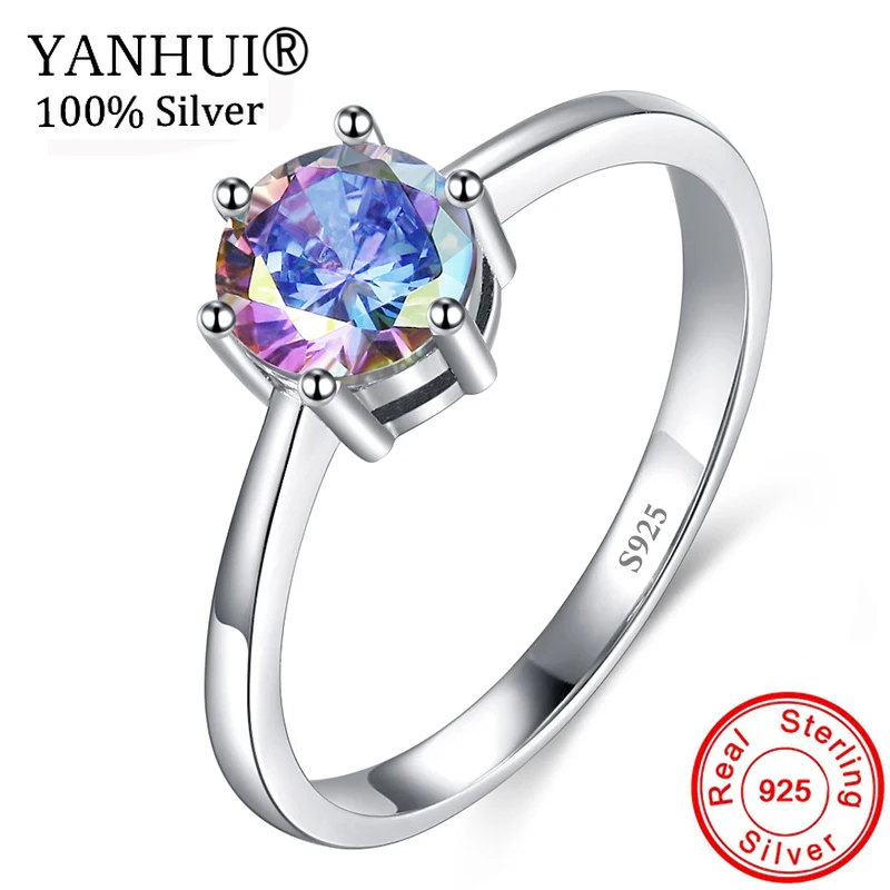 

YANHUI New Fashion Multicolor Stone Zircon Ring Original 925 Solid Silver Wedding Ring Engagement Accessories For Women RA0524