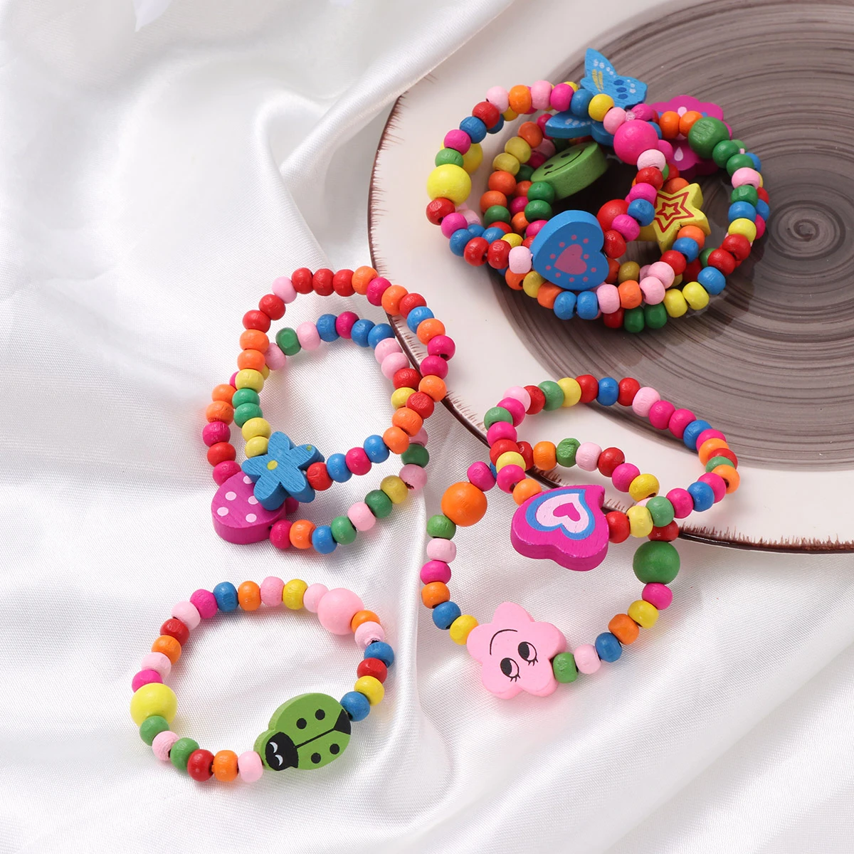 Pulseras de madera con de colores para niños y niñas, pulseras de de colores mezclados, regalos de juguete, bolsas de fiesta, 10 Uds.| Pulseras de amuleto| - AliExpress