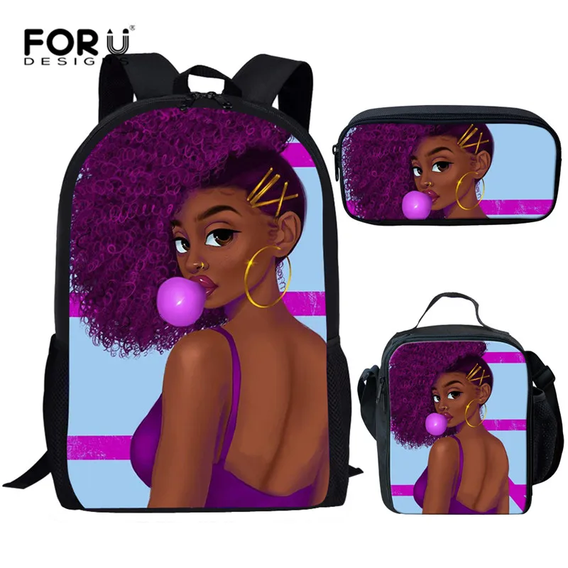 FORUDESIGNS/3 шт./компл. школьные сумки набор для девочек детский школьный рюкзак сумка Африканский Американский черный художественный школьный рюкзак для девочек Mochila - Цвет: Z5129CGK