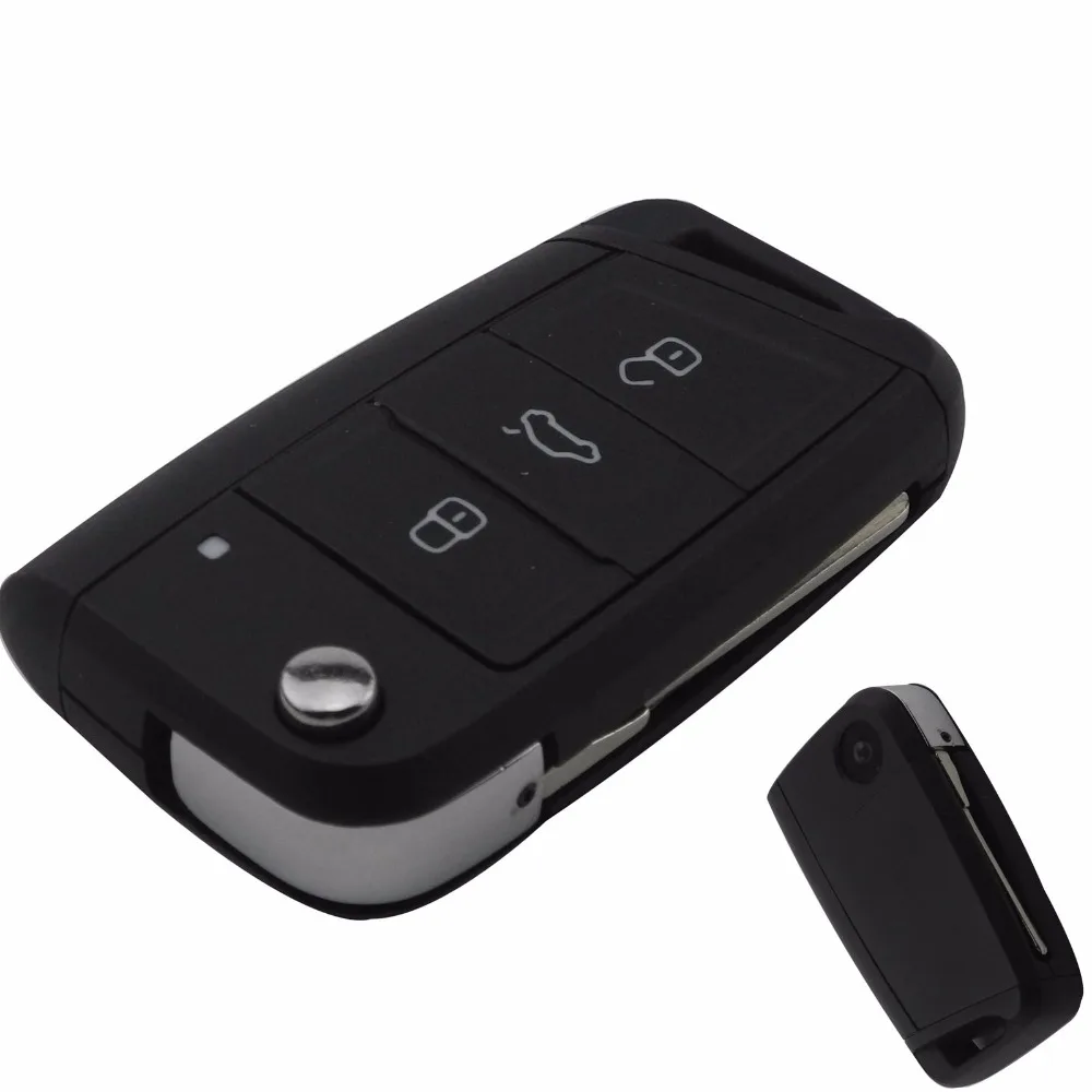 

jingyuqin 3 Buttons Modified Folding Flip Remote Car Key Cover Case Fob For VW Golf 7 GTI MK7 Skoda Octavia A7 Seat With logo