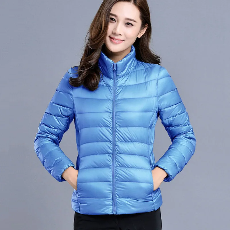 

Women Autumn Duck Down Jackets Stand Neck 2018 Spring Female Casual Tops Outwear Light Thin Style Ladies Slim Coats Good Quality