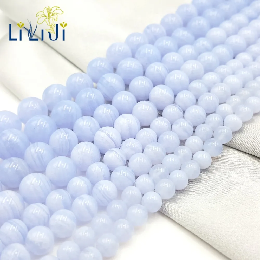 

Lii Ji Gemstone High Quality Natural Blue Lace Agate Chalcedony Loose Round Beads Approx 6.5mm 8mm 10mm 12mm total 39cm