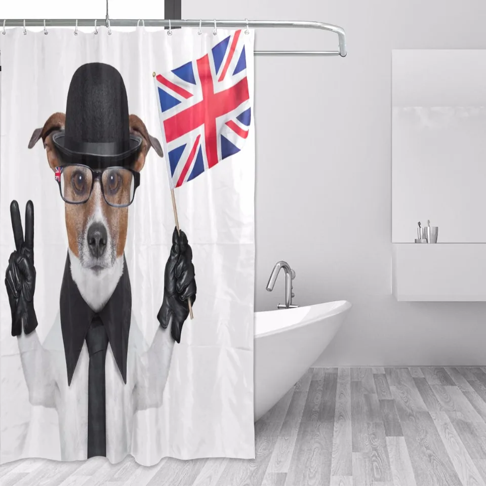 Waterproof Shower Curtains Eco Friendly Curtain British Dog Waving Uk Flag Home Bathroom Polyester Fabric Bath Aliexpress Waterproof Shower Curtains Eco Friendly
