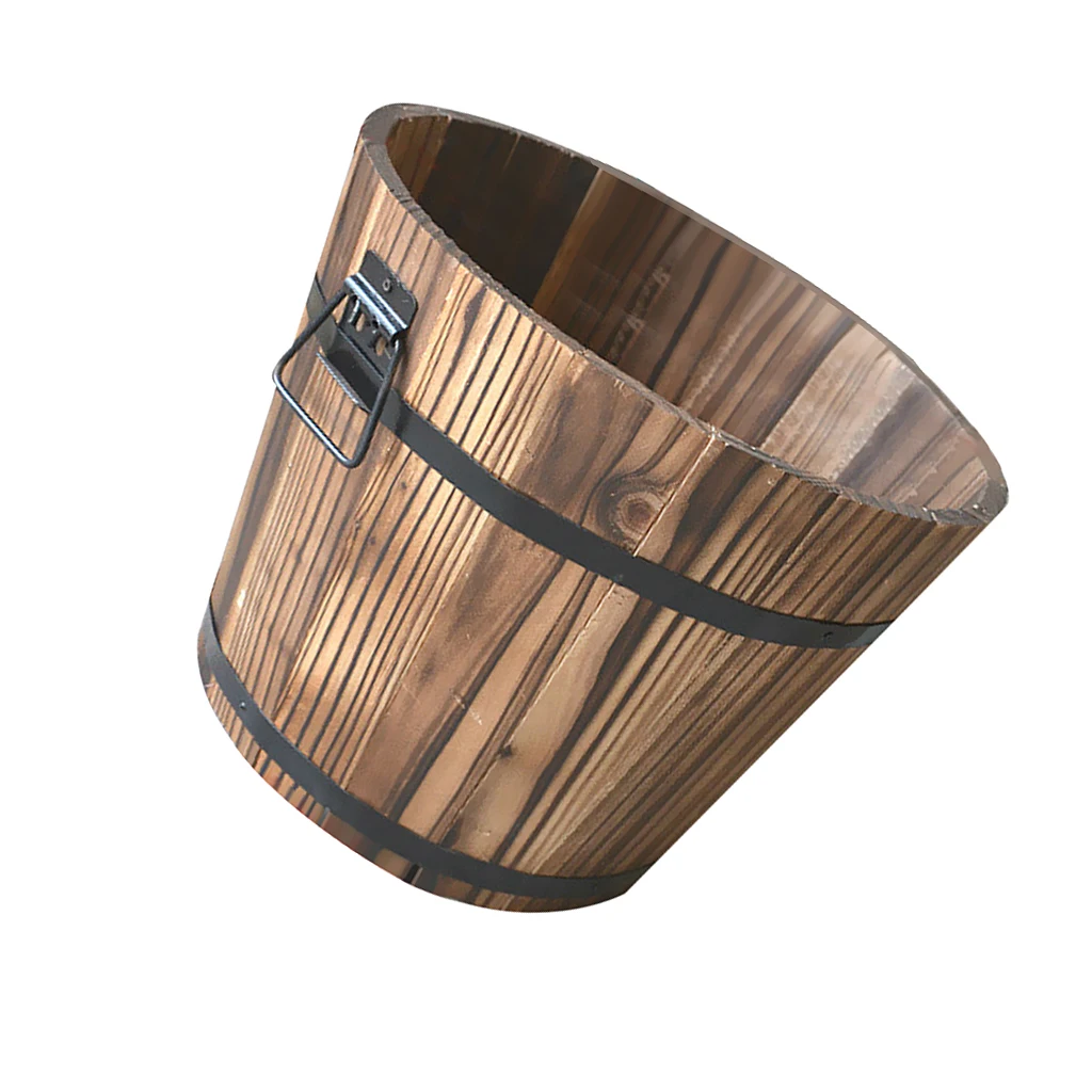 High quality Wooden Bucket Pot Flower Planter Barrel Patio Garden Outdoor Home Decor #1 S