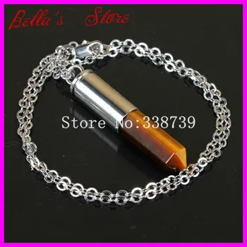 

5pcs Natural Tiger Eyes Gems Point Bullet Necklace Silver Plated Casing Pendant Drusy Quartz Druzy Pendant Necklace