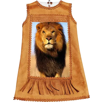 

2019 baby Kids Dresses Autumn & winter Girls Dresses The lion print Children Clothing faux fur Toddler dresses party fashion