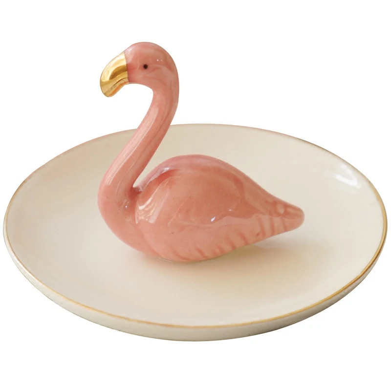 Pink Flamingo Jewelry Ceramic Plate Decorative Dish Small Jewelry Rack