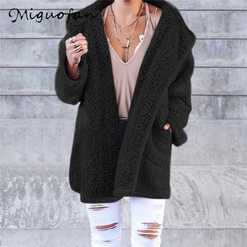 

Miguofan Hooded Jacket Women Velvet Pocket Fashion Outwear Streetwear Plus Size Solid Long Jacket Coat Female 2019 Autumn Winter