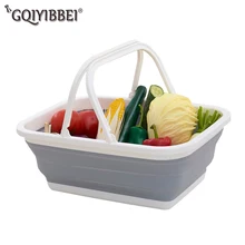 Portable Foldable Plastic Storage Basket For Fruit Cosmetics Organizer Kitchen Bathroom Laundry Handheld Shopping Basket Holders