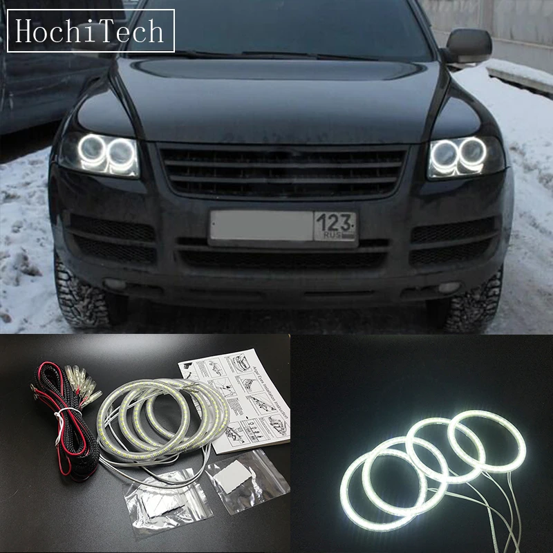 HochiTech Ultra bright SMD white LED angel eyes 12V halo ring kit daytime running light DRL for Volkswagen VW Touareg 2003-2006