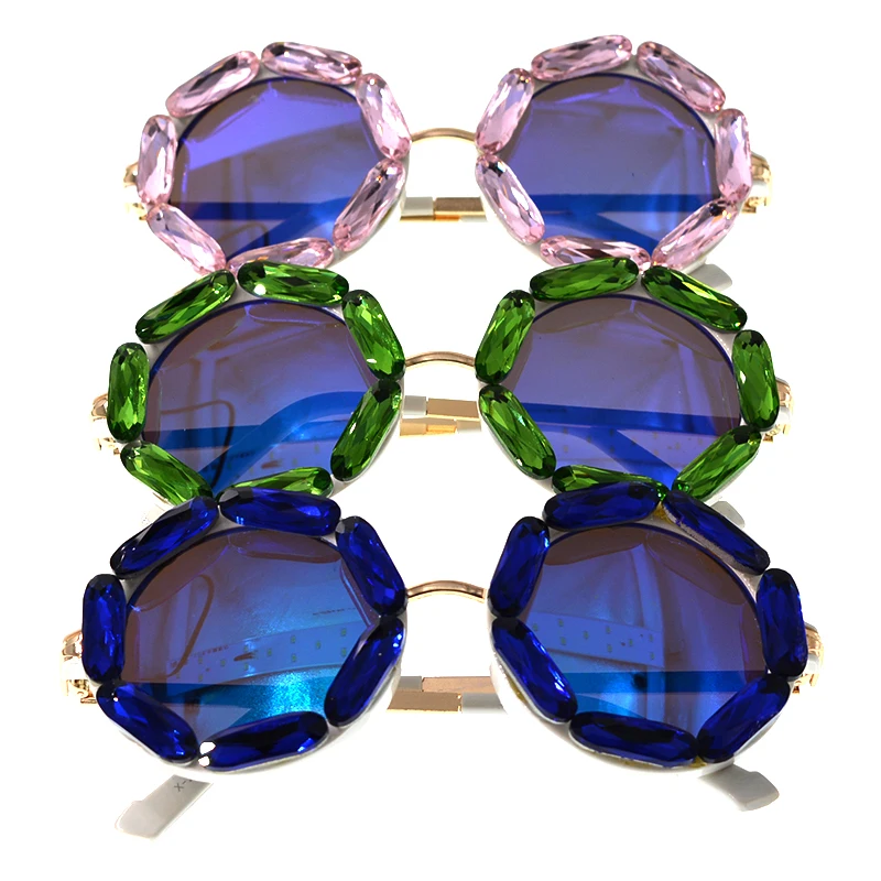 Круглые Солнцезащитные очки Crystal Для женщин со стразами солнцезащитные очки Винтаж зеркало оттенки солнцезащитные очки Для женщин