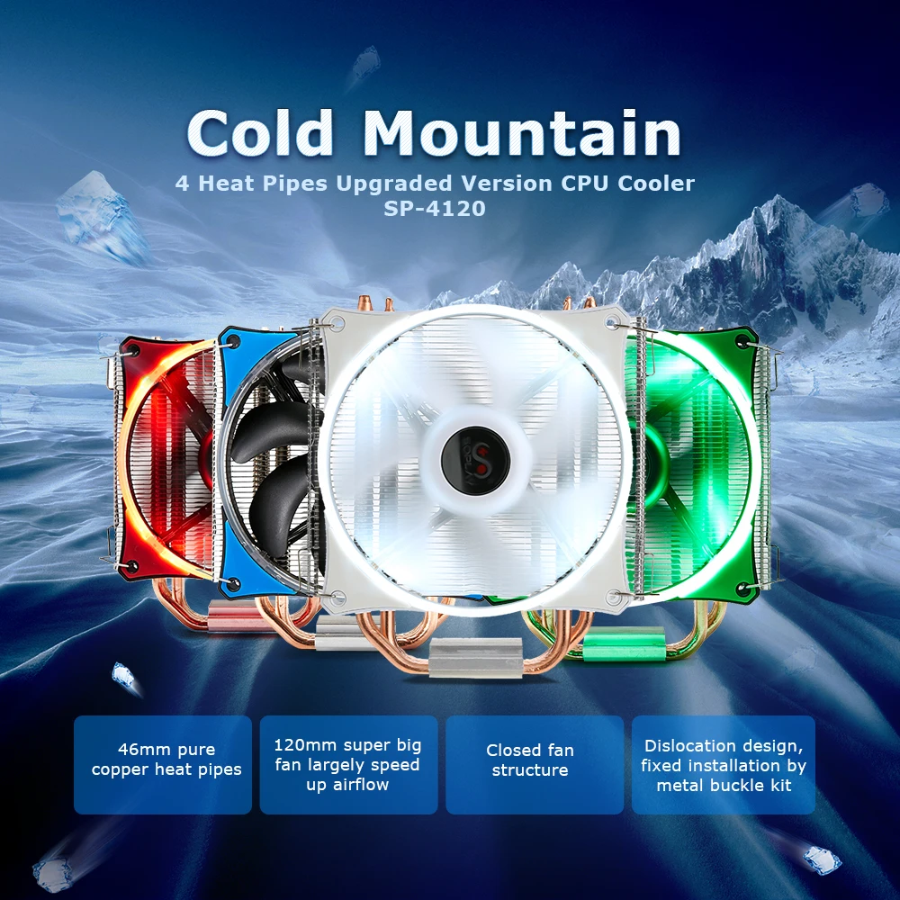 SOPLAY cpu Cooler 4 тепловые трубки 4pin 12 см светодиодный вентилятор ПК компьютер для Intel LGA 115X AMD все серии охлаждения процессора радиатор вентилятор