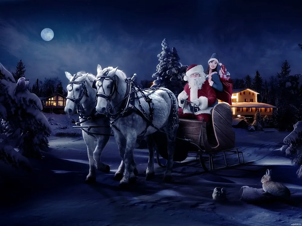 Santa Claus Horses Sledge Christmas Art Huge Print Poster TXHOME D2744in Wall Stickers from