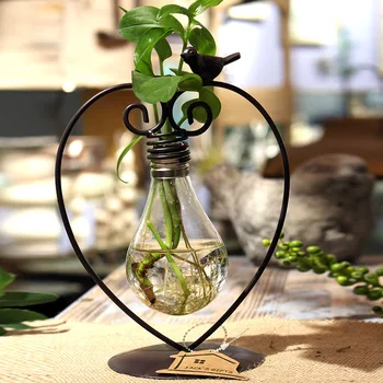 

Cheap Modern Style Glass Tabletop Plant Bonsai Flower Wedding Decorative Vase with Metal Tray Home Decoration Accessories