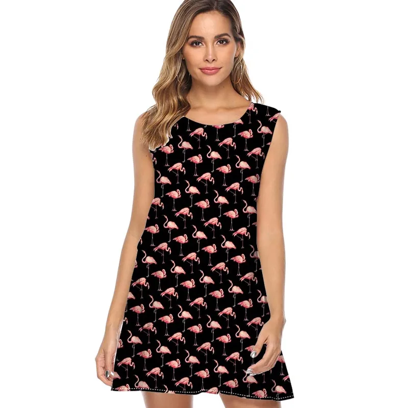 

Dress Women 2019 New Arrival Casual Flamingo Print Summer Dress Sleeveless Sexy Beach Dresses sukienki strand jurkjes