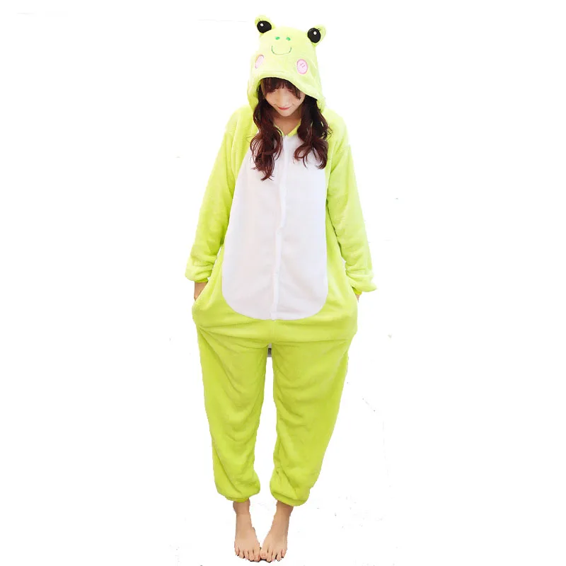 Flannel Frog Kigurumi Pajamas Animal Onesies For Adults Girls Jumpsuit Men Women Carnival Sleepwear Halloween Cosplay Costume