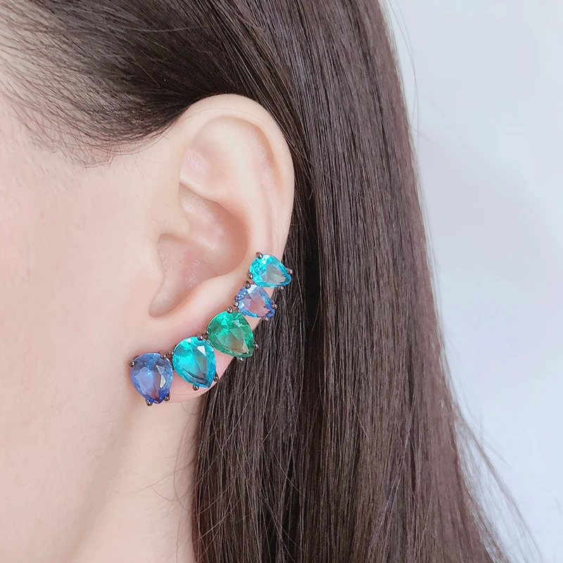 

2019 New Black White Copper Colorful Sector AAA Cubic Zirconia Stud Earrings Fashion Jewelry Wedding Party Gift Women's Fashion