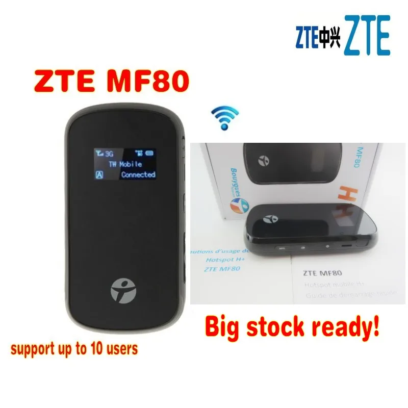 ZTE mf80 Портативный Hotspot 42 Мбит/с + 10 доступа Wi-Fi + антенна TS9 типа