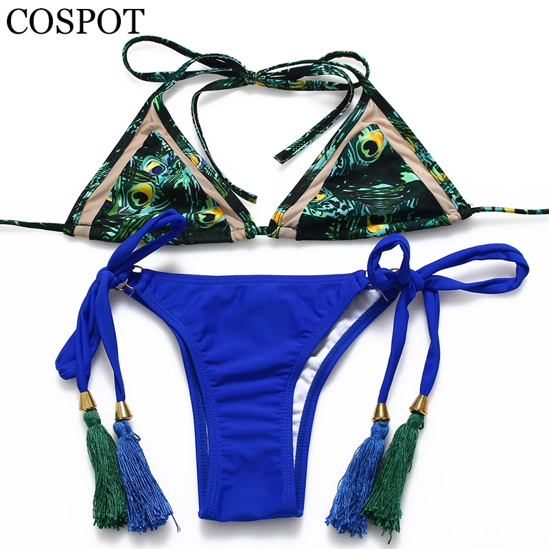 

COSPOT 2017 New Mini Sexy Bikini Set Micro Brazilian Swimsuit Women Suit Print Floral Top Swimsuits Transparent Beach Suit