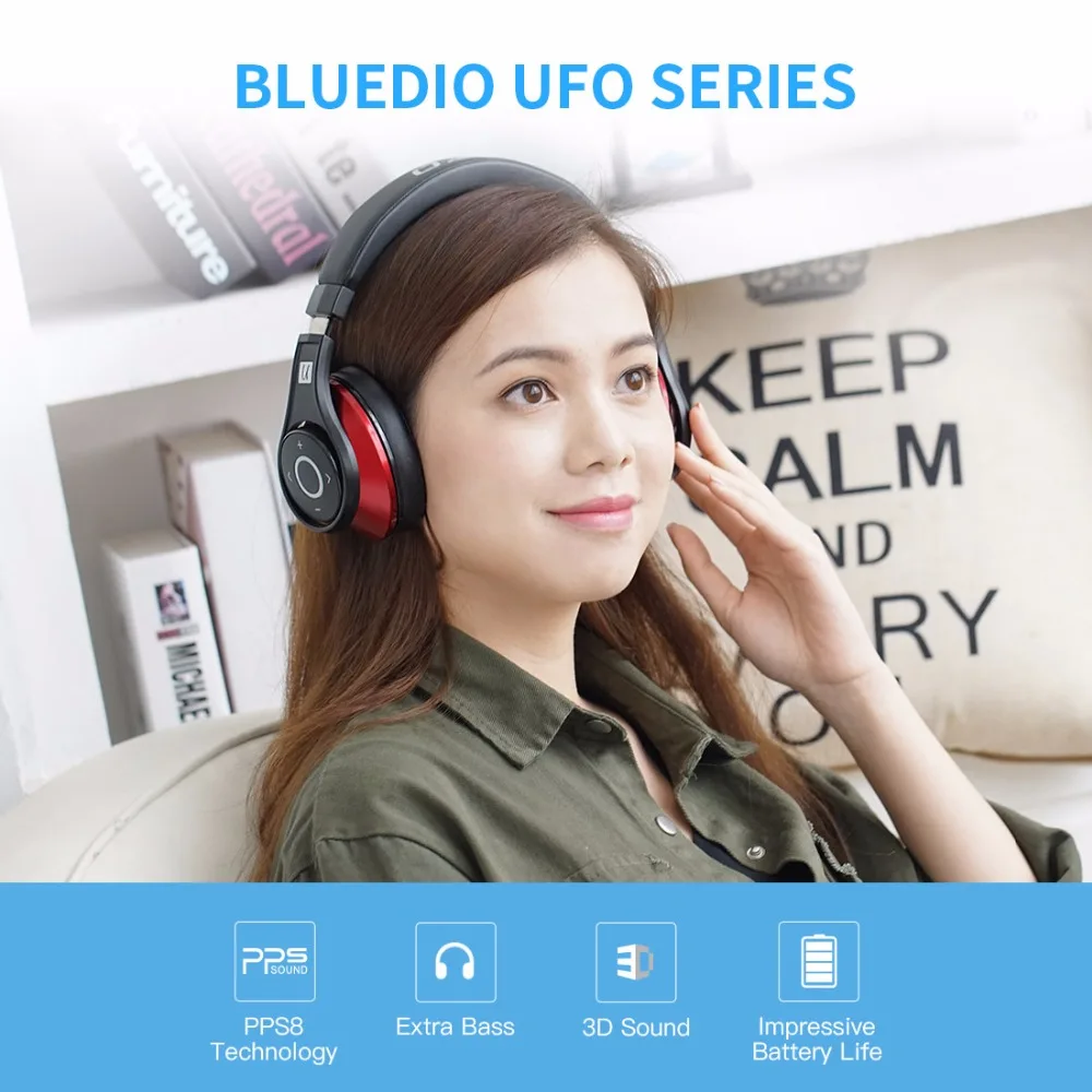 Bluedio U(UFO)Bluetooth headphone  High-End Genuine Patented 8 Drivers 3D Sound Aluminum alloy Over-Ear wireless headset