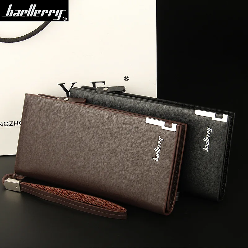 

Business Men's Baellerry Wallets Solid PU Leather Long Wallet Portable Cash Purses Casual Standard Wallets Male Clutch Bag