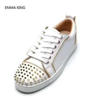 

2018 Winter New Gold Spike Rivets Studded Men Shoes Rihanna Creepers Lace Up Casual Flat Loafers Round Toe Men's Vulcanize Shoes