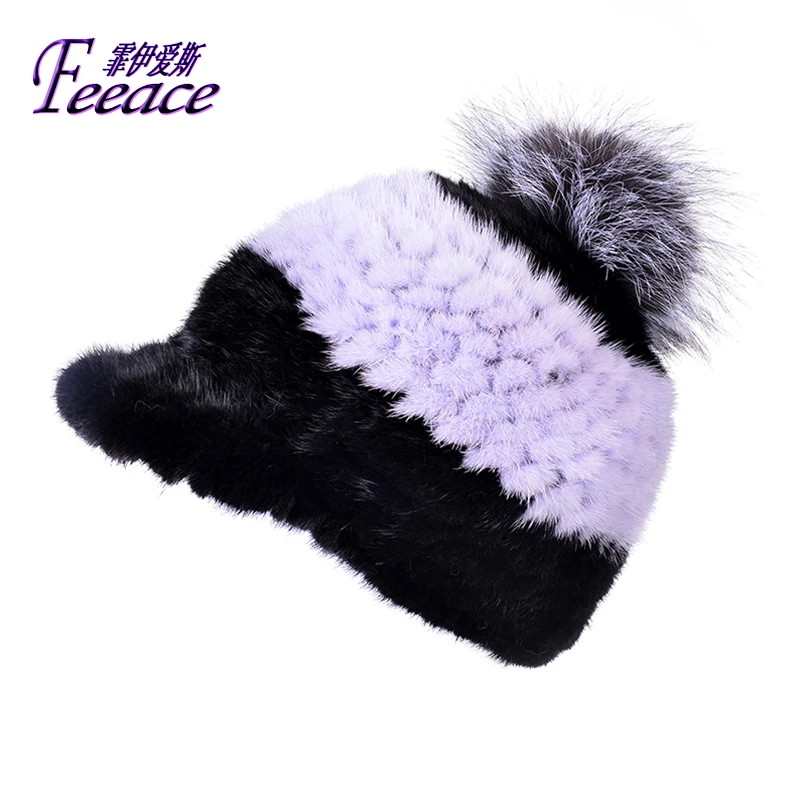 FEEACE козырьки теплая зимняя шапка, норковая шапка, норковая шапка, модные шапки, вязаная шапка, Ушная шапка FPC-625