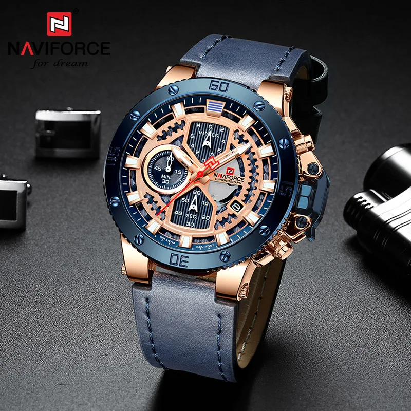 

NAVIFORCE Watch Man Gold Men's Wristwatch Clock Waterproof Chronograph Mens Watches Top Brand Luxury Leather Sports Watch Man