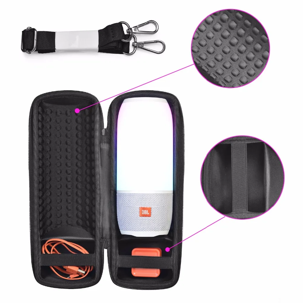 

Newest PU Carry Protective Speaker Box Pouch Cover Bag Case For JBL Pulse 3 Pulse3 Speaker-Extra Space for Plug&Cable(With Belt)