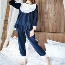 Для женщин модели хлопковые пижамы домашние Услуги Кружево мягкие удобные дамы Костюмы пятно pigiami Donna invernali пижамы piyamas Наборы для ухода за кожей