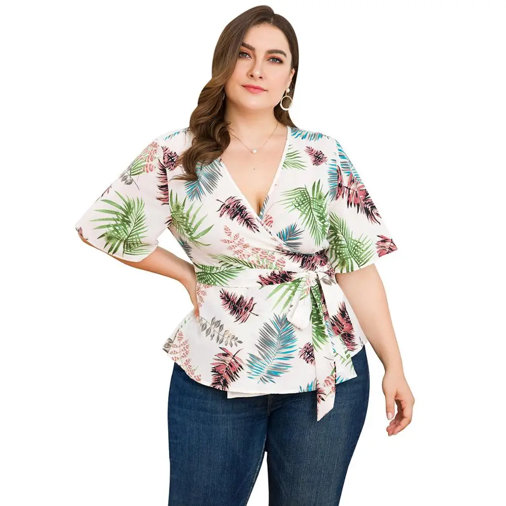 

WHZHM Summer Beach Deep V-Neck tshirt Women Tops Printed Sashes Sexy Casual Short Sleeve Summer Lacing Fashion tshirt Ladies