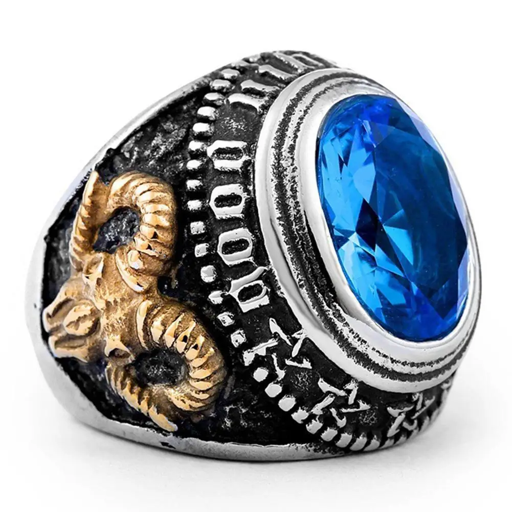 

Vintage Big Oval Cubic Zirconia Rings Sheep Head Masonic Finger Ring Men Bague Party Jewelry Gift Anillos MuJer