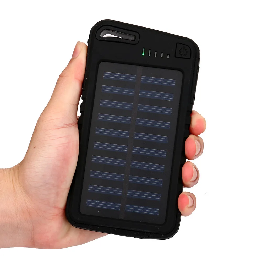 10000mAh Dual-USB Waterproof Solar Power Bank Battery Charger for Cell Phone for Iphone 6S and 6S Plus for Samsung Huawei