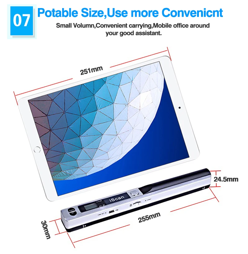 Цифровой портативный мини-сканер iScan 900 dpi, ЖК-дисплей, формат JPG/PDF, изображение для документов, ручной сканер, сканер для книг A4