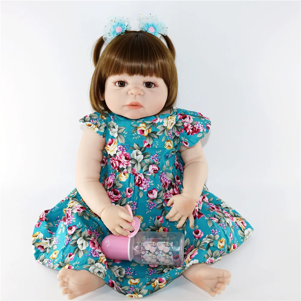 Creative bebe girl reborn doll 55CM Silicone Vinyl baby Dolls cute brown hair Newborn girl Babies Toddler Dolls Children Present