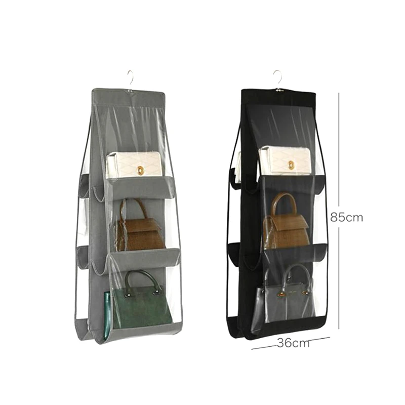 6 Pocket Hanging Handbag Storage Organizer For Wardrobe Closet Folding Hanging Sundry Shoe Storage Bag Double Side Transparent