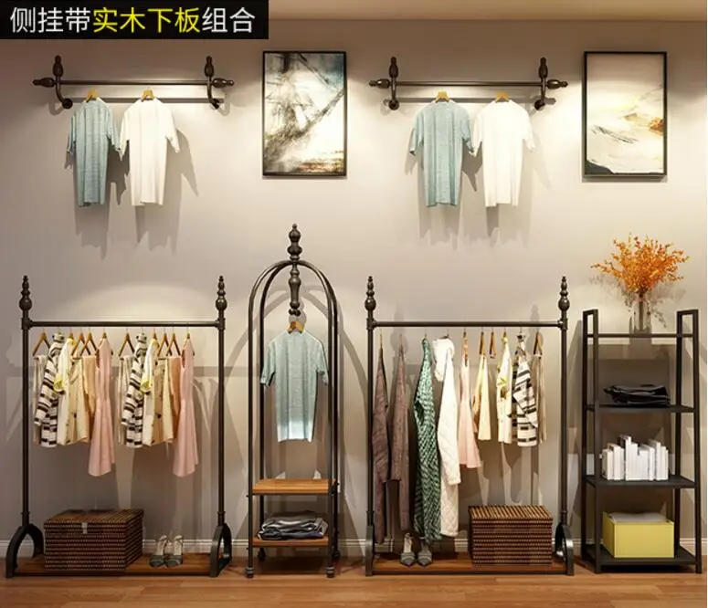 Loja de roupas стойка, стойка для ретро, Loja de roupas femininas, roupas prateleira de parede