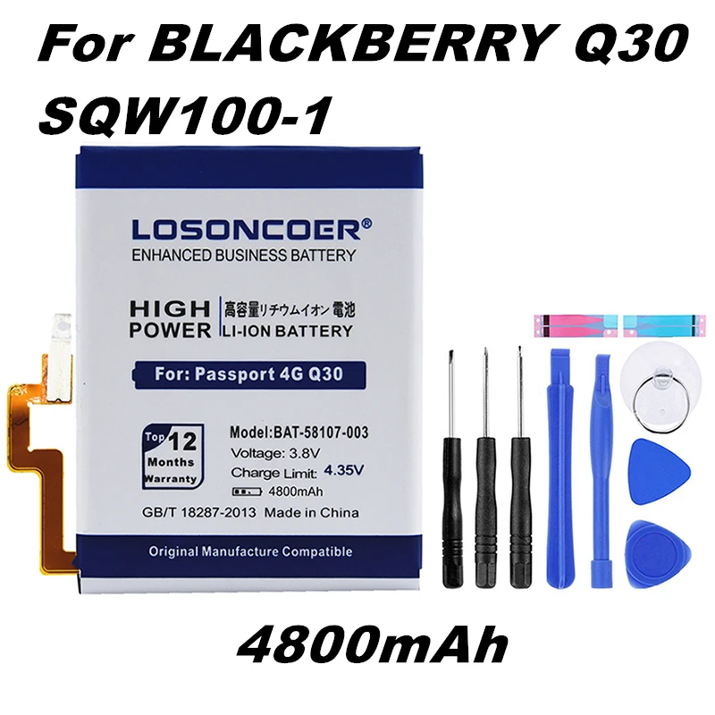

LOSONCOER 4800mAh BAT-58107-003 for BlackBerry Passport 4G Q30 SQW100-1 SQW100-3 Windermere Good Quality Battery +Gift tools