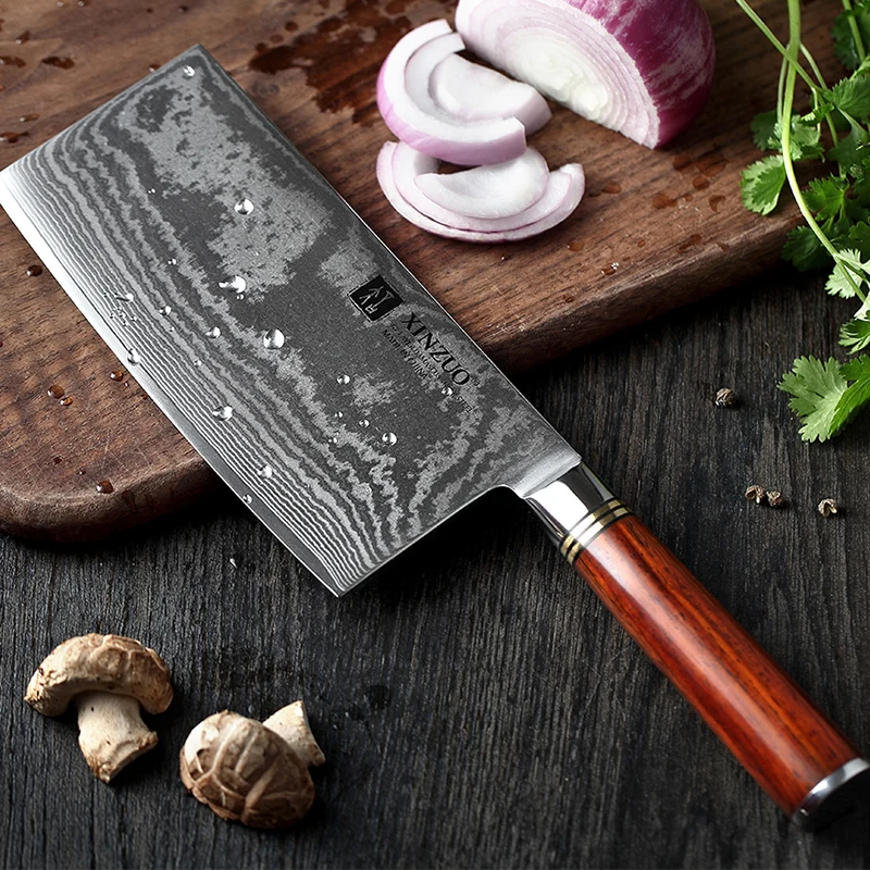 

XINZUO 7" inches Cleaver Knife VG10 Damascus Steel Kitchen Slicing Chef's Knives High Quality Knife Gift with Rosewood Handle