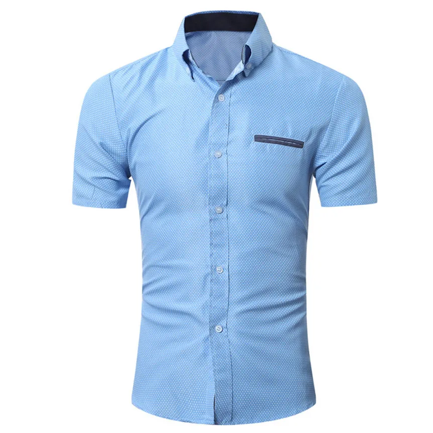 

Chamsgend Blouse Men's Casual Turn Down Collar Dot Print Slim Formal Shirts #801
