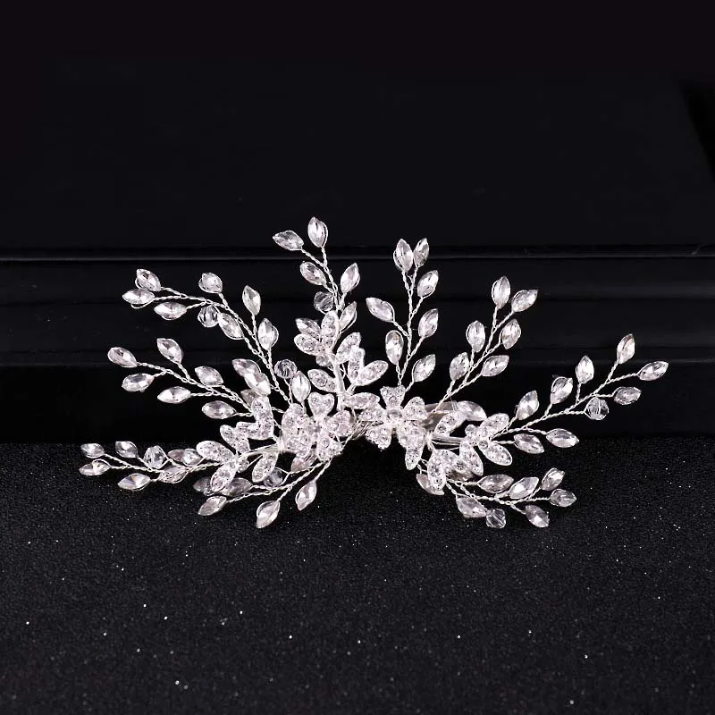 

New Hair Clips For Women Simulation Pearl crystal hair jewelry Bride Wedding Headpiece Accessories Silver Metal Hair ornaments