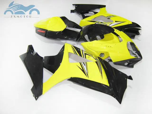 Kit de carenagem de motocicleta para suzuki gsxr1000, 2007, 2008, k7, plástico abs, kit de carenagem, 07, 08, gsxr 1000, cor amarela, preta, bodyworks 2