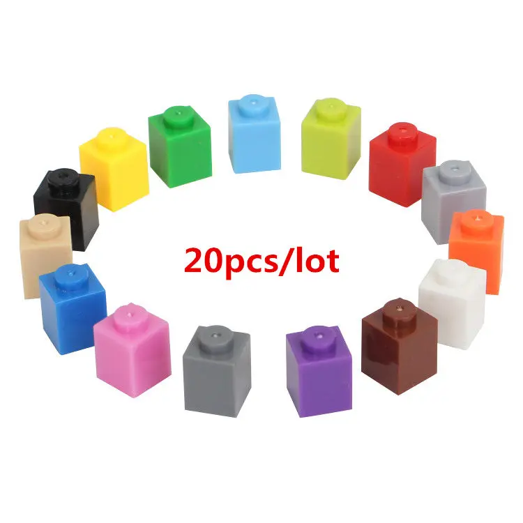 20 шт./лот 1*1 DIY Building Block толстые Кирпичи совместимы с Legoe развивающие игрушки Многоцветный подарок для детей - изображение